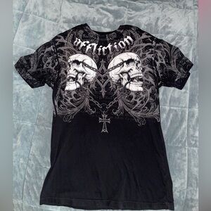 Affliction Black and Gray Skull Graphic Tee